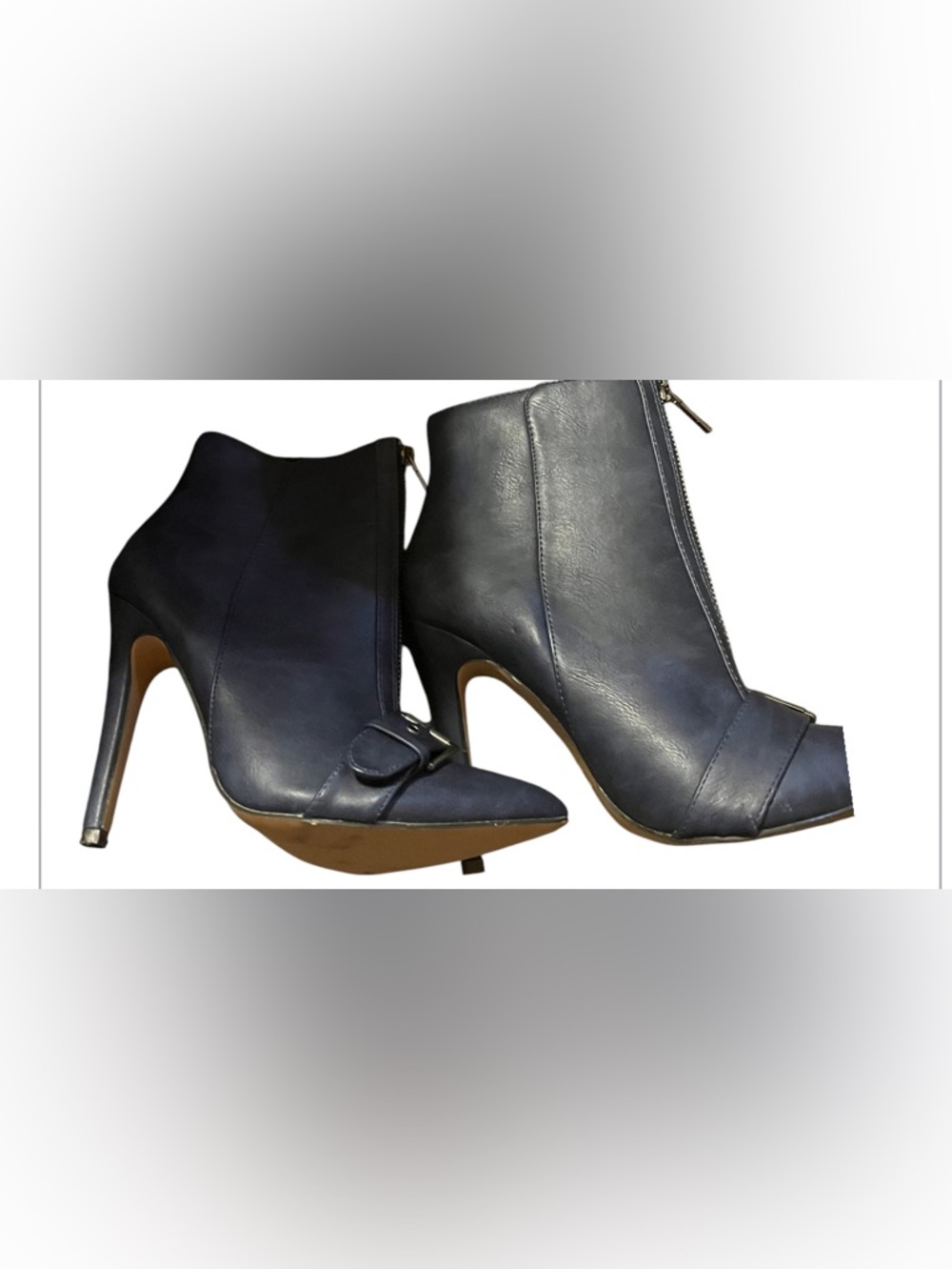 ANTONIO MELANI Navy Peep-Toe Ankle Booties with Buckle Detail